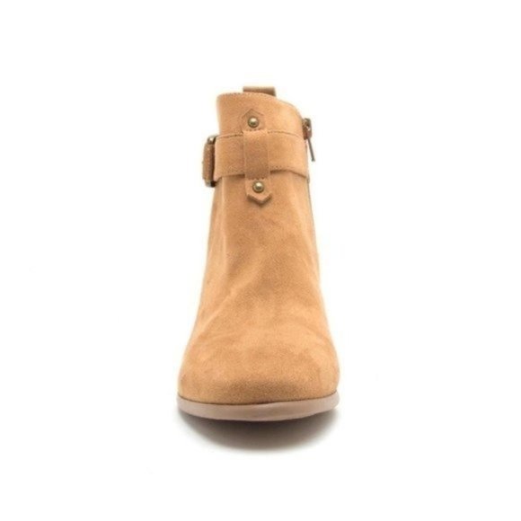 Tan buckle suede block heel ankle bootie - Picture 6 of 6